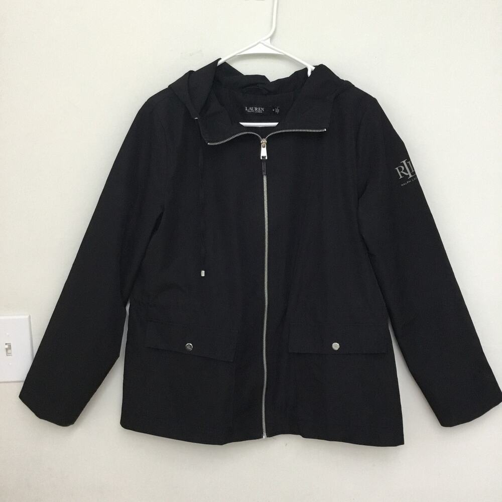 Ralph Lauren blk label hooded black cinch waist pockets light lined jacket M